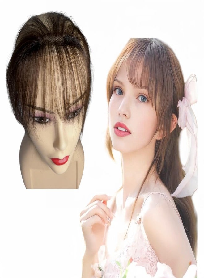 AYunhe 3D Air Bangs شعر بشري حقيقي للأطفال، قطعة شعر أمامية غير مرئية من الدانتيل الكروشيه للفتيات، رفيعة وقابلة للتنفس، مشبك فرنسي مزيف (بني داكن، دانتيل 12x2 سم) - Image 1